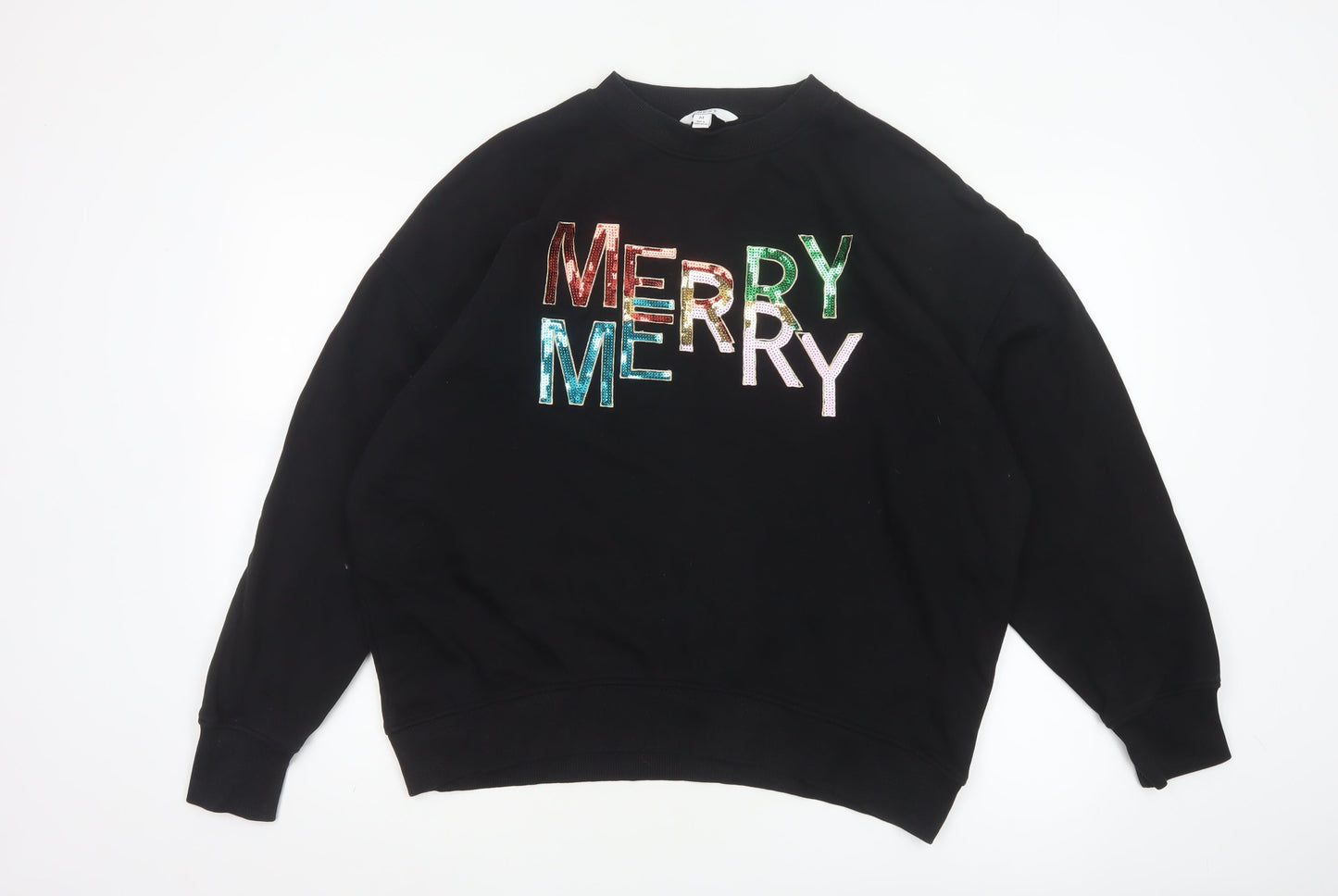 Next Womens Black Merry Sequin Christmas Sweatshirt Size 14