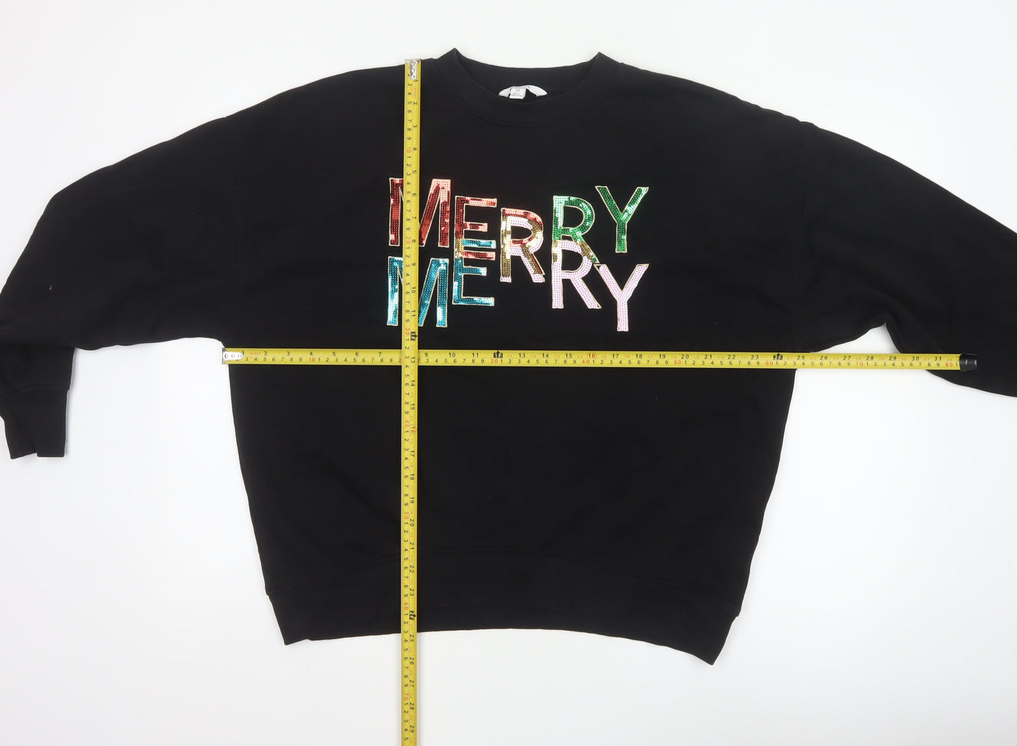 Next Womens Black Merry Sequin Christmas Sweatshirt Size 14