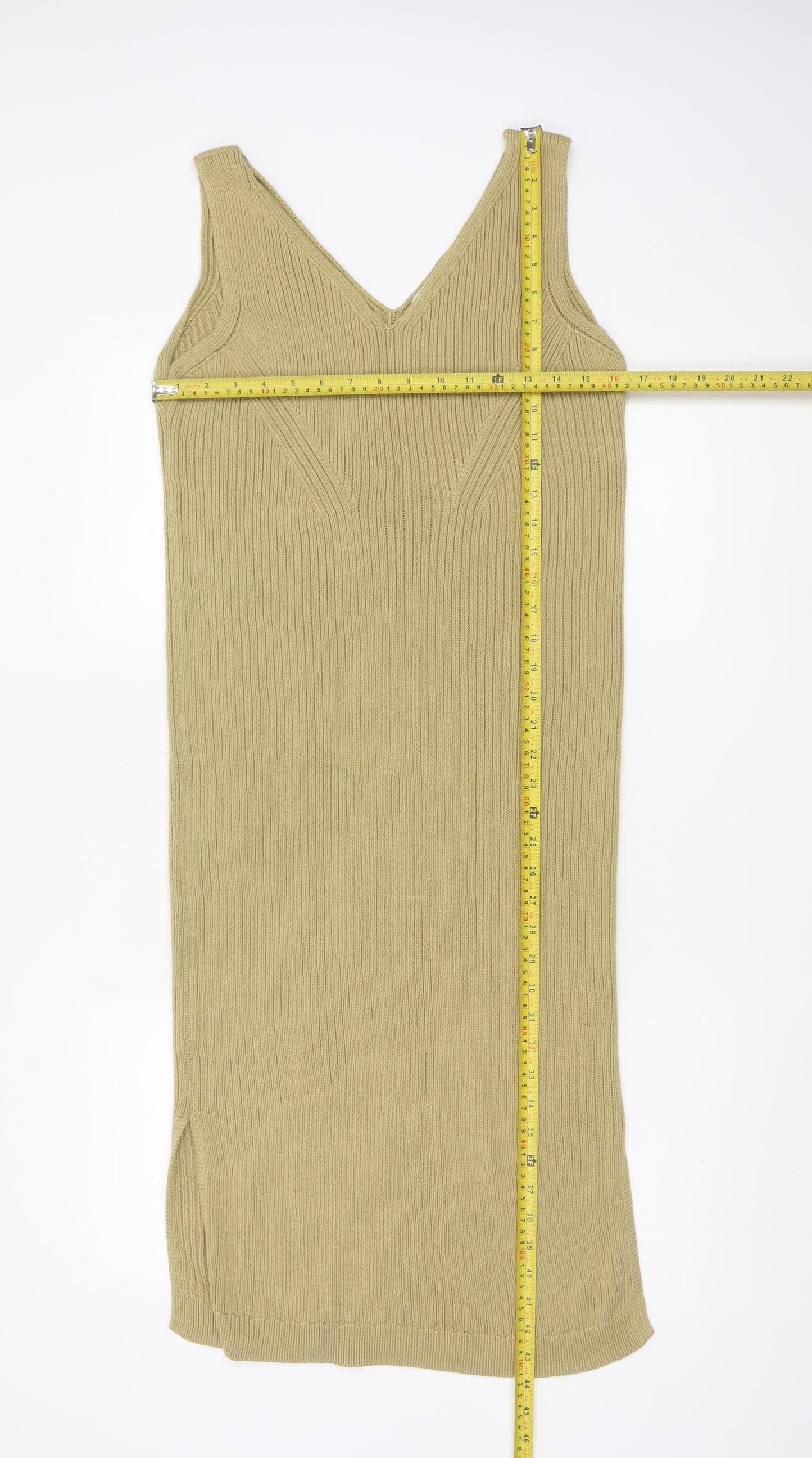 Tu Women Beige Size 12 Sleeveless Knit Bodycon Midi Dress