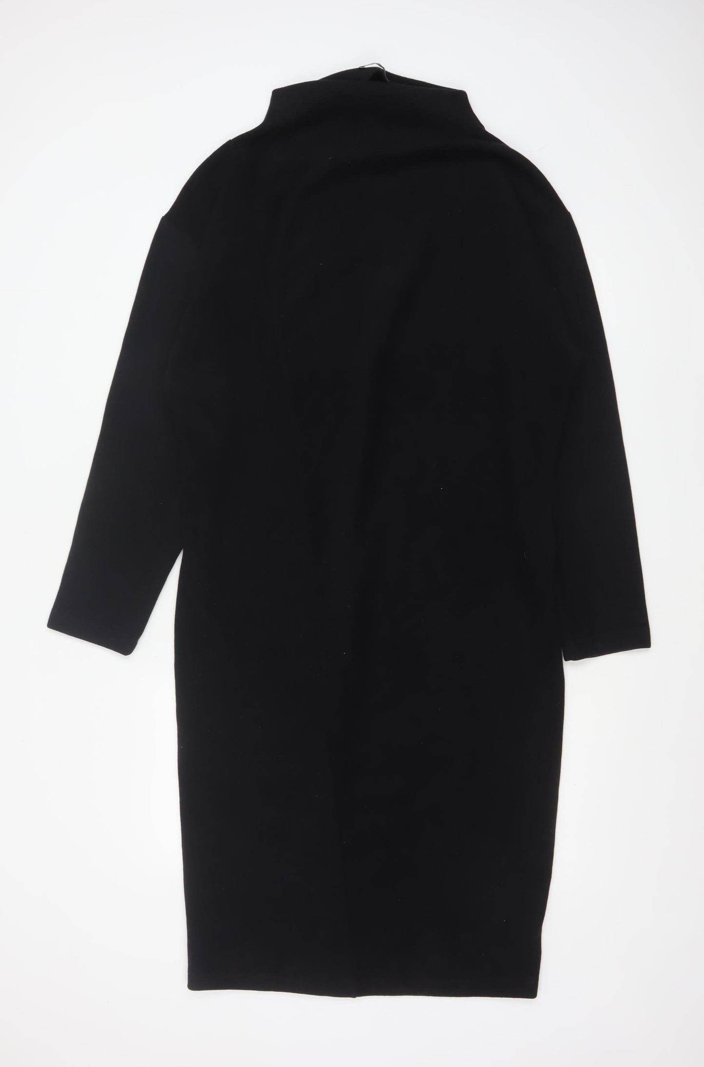 Zara Women Black Size 14 High Neck Long Sleeve Sheath Dress