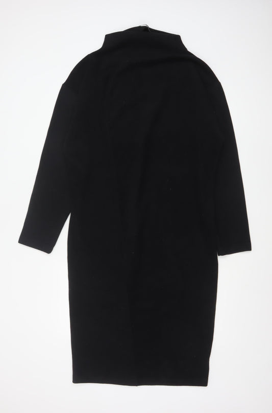 Zara Women Black Size 14 High Neck Long Sleeve Sheath Dress