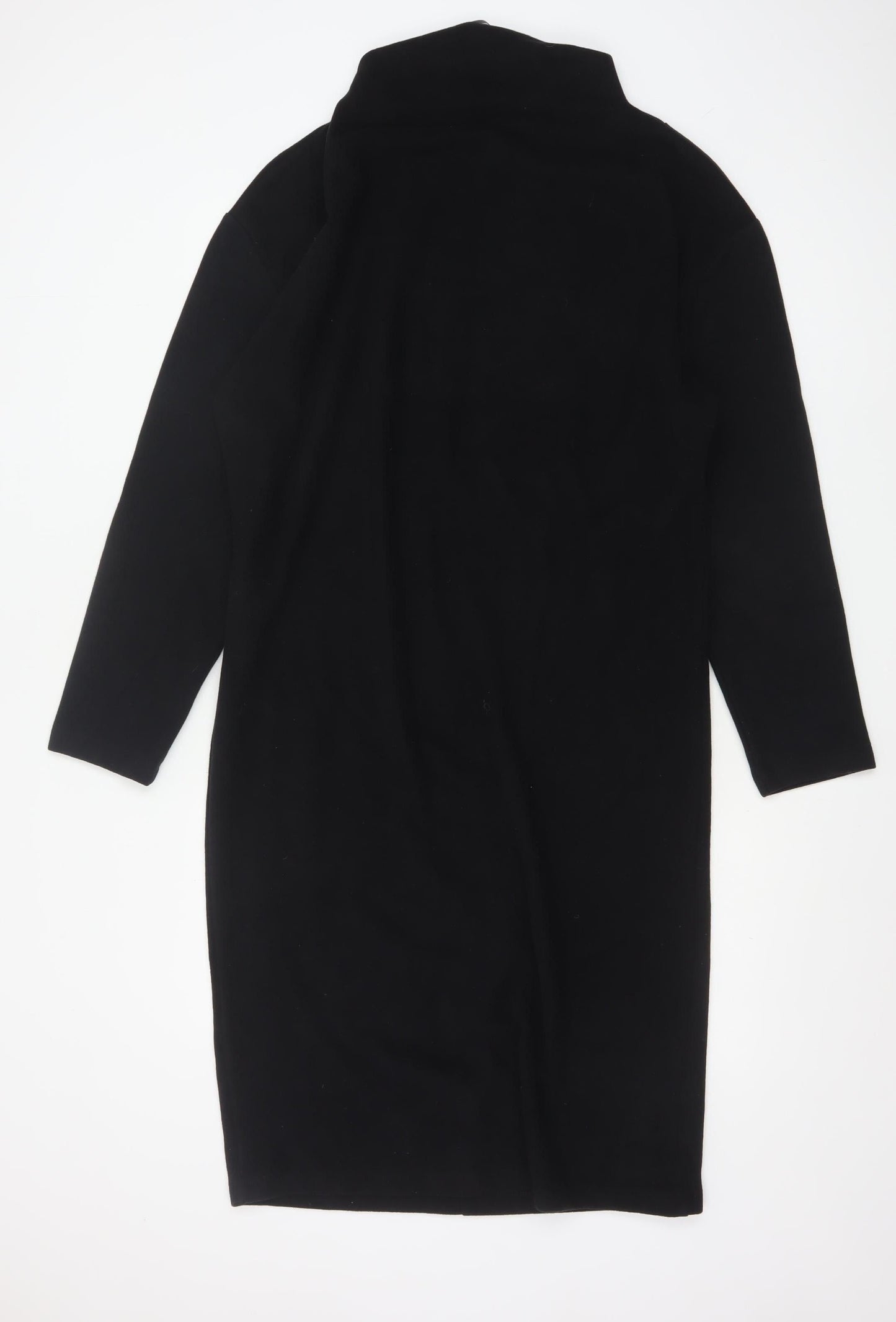 Zara Women Black Size 14 High Neck Long Sleeve Sheath Dress