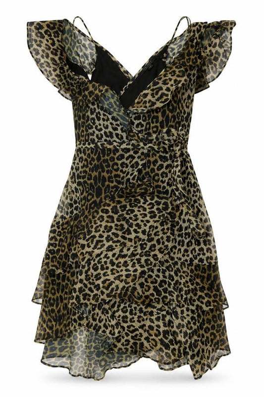 AllSaints Womens Leopard Brown Midi Wrap Dress Size 10