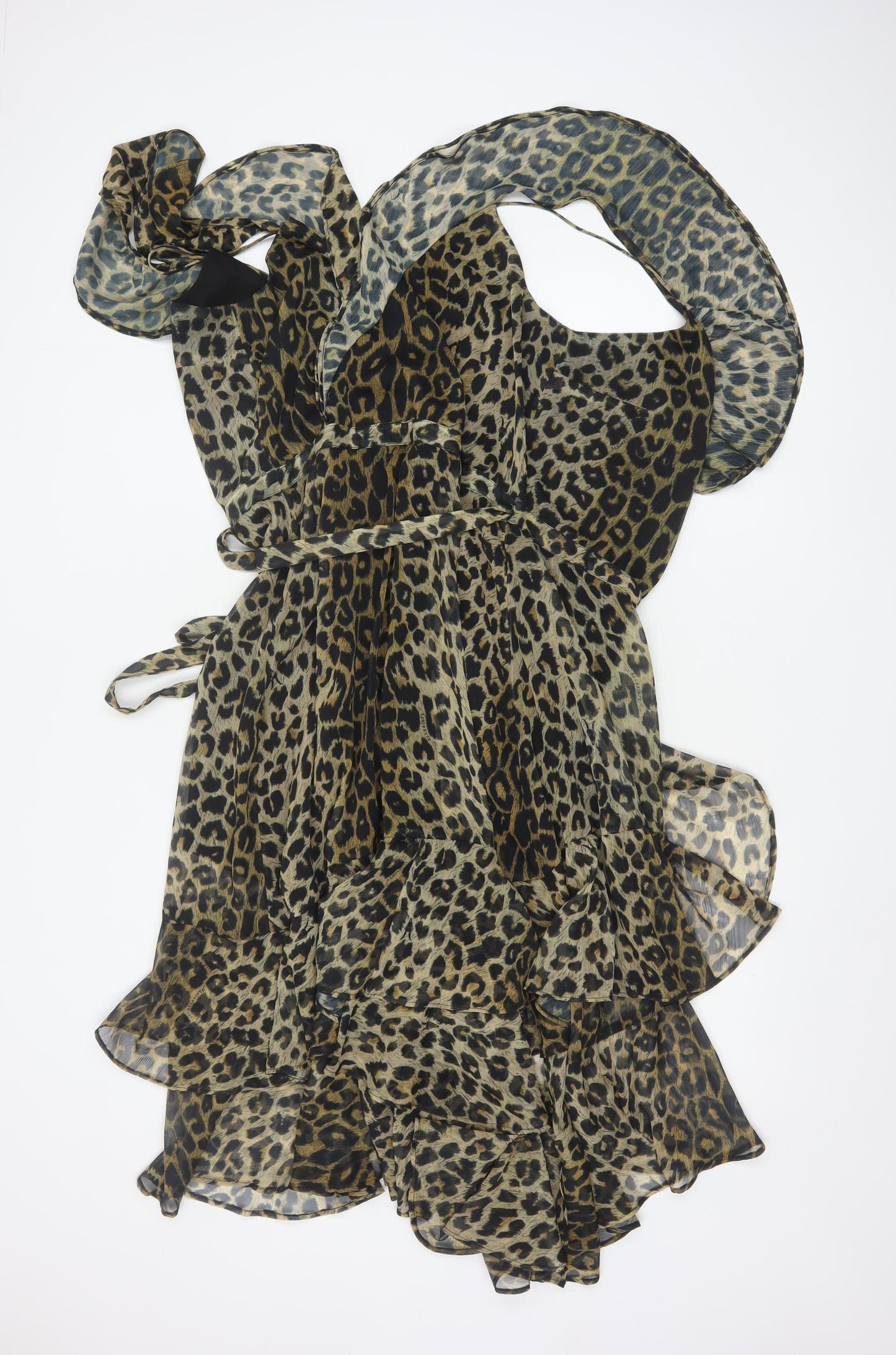 AllSaints Womens Leopard Brown Midi Wrap Dress Size 10