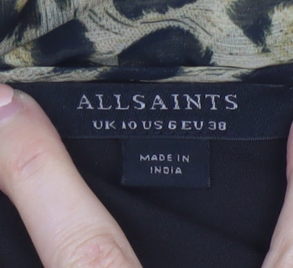 AllSaints Womens Leopard Brown Midi Wrap Dress Size 10