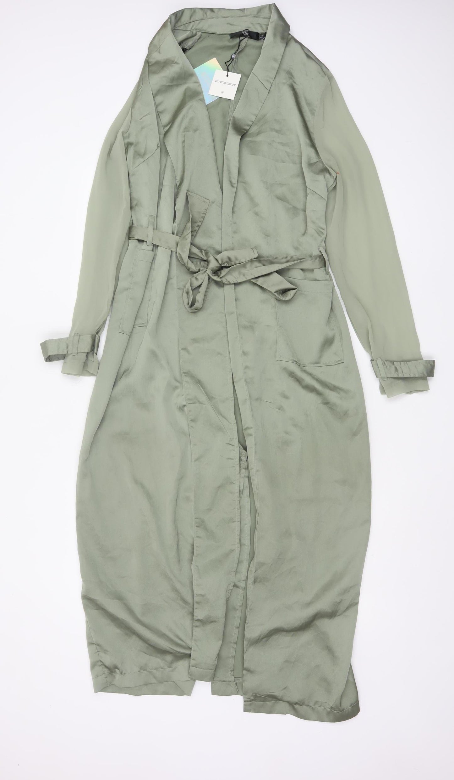 Women's Green Long Wrap Dress Belted Polyester Size 8