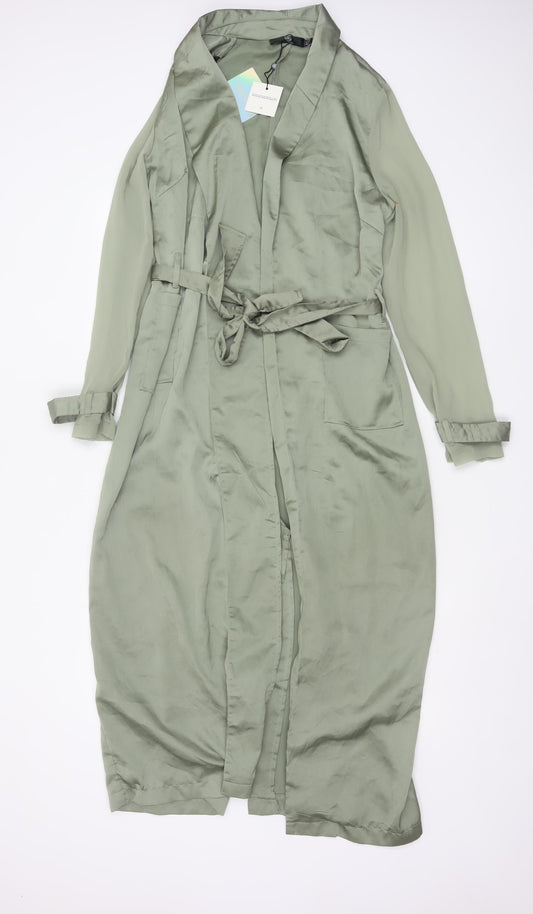 Women's Green Long Wrap Dress Belted Polyester Size 8