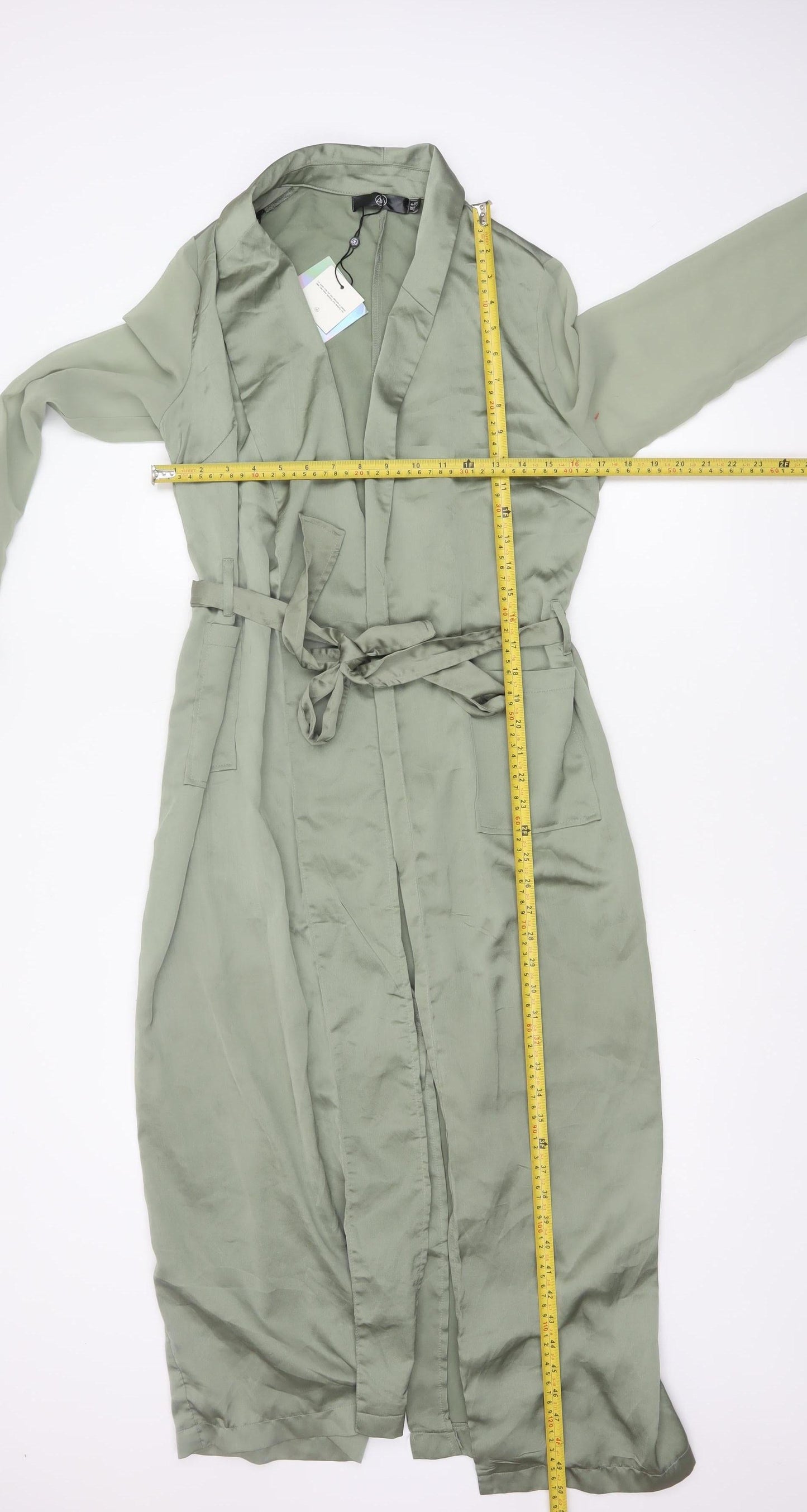 Women's Green Long Wrap Dress Belted Polyester Size 8