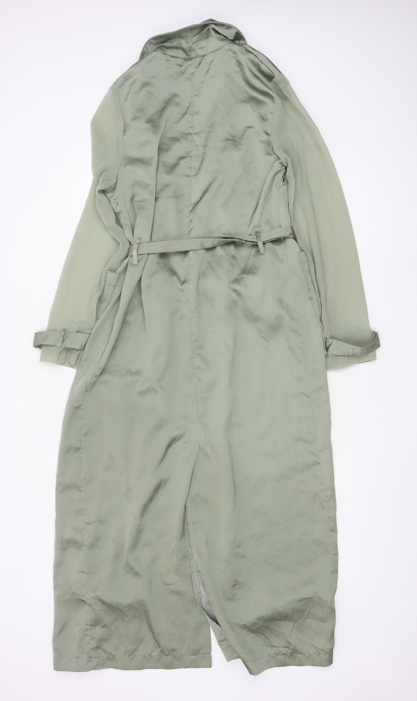 Women's Green Long Wrap Dress Belted Polyester Size 8