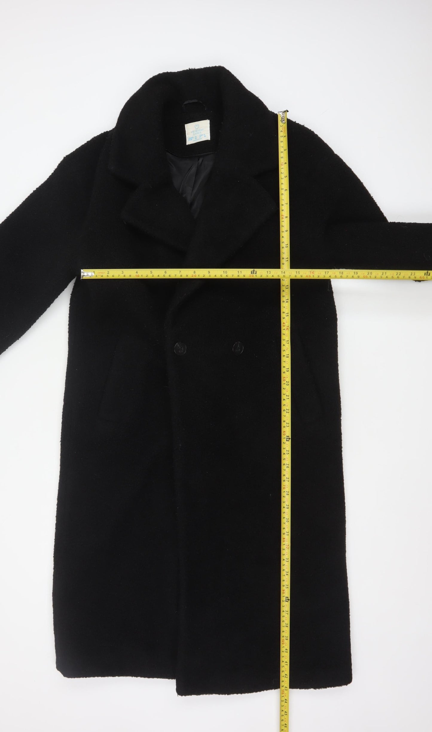 Primark Women’s Black Long Overcoat Size 10 Classic Buttoned Polyester