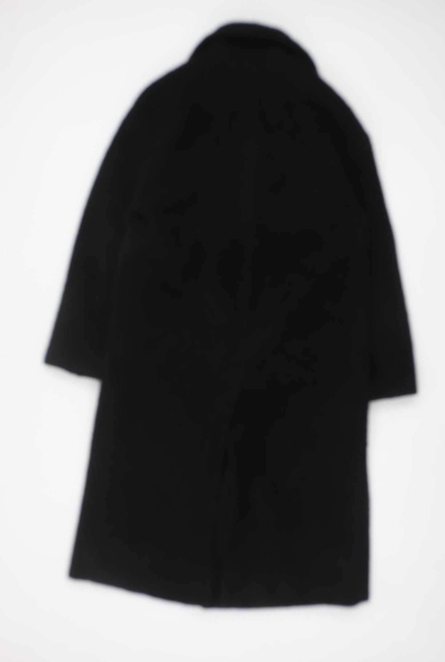 Primark Women’s Black Long Overcoat Size 10 Classic Buttoned Polyester