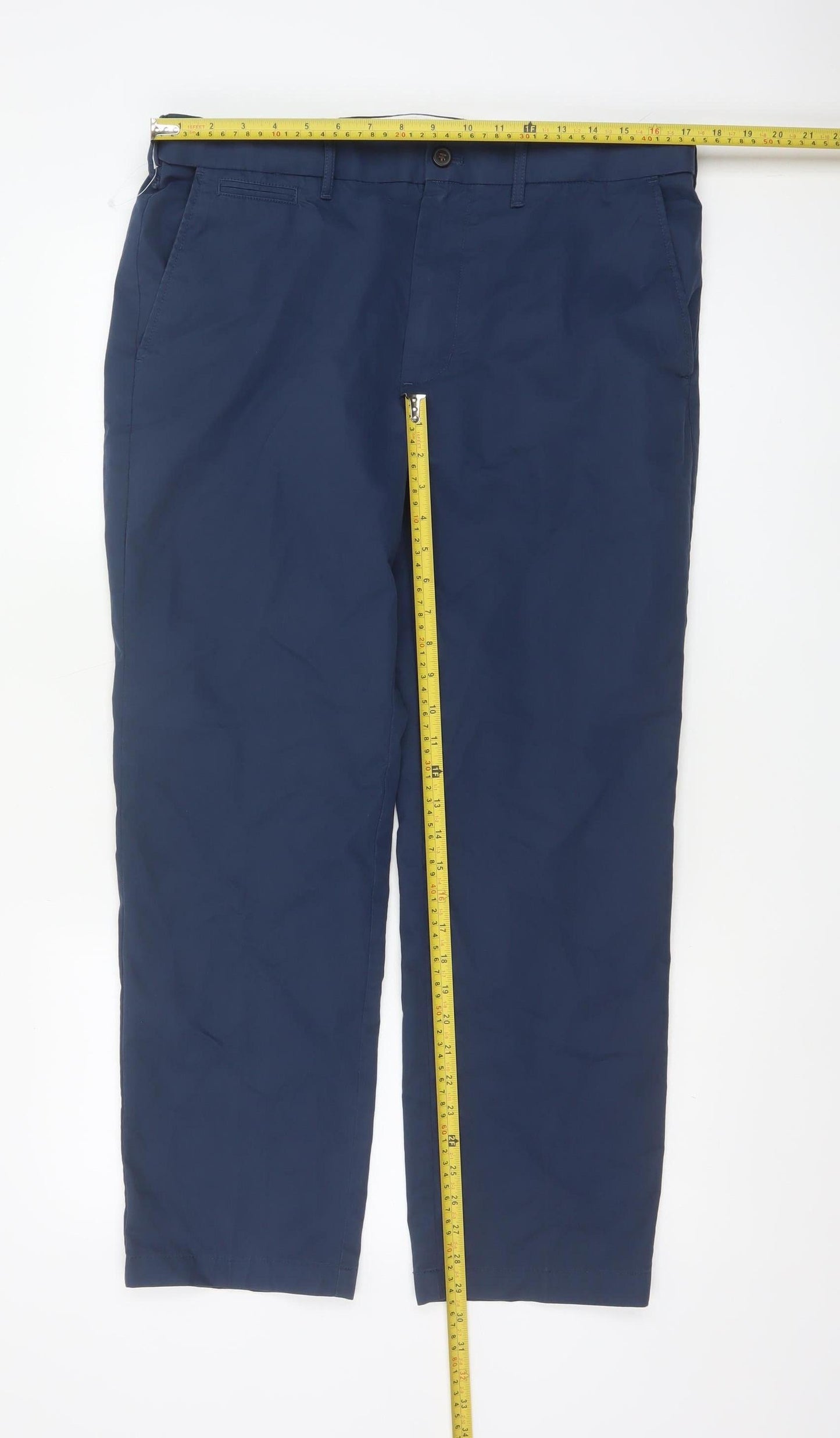 Marks and Spencer Men's Blue Regular Fit Chino Trousers Size 36