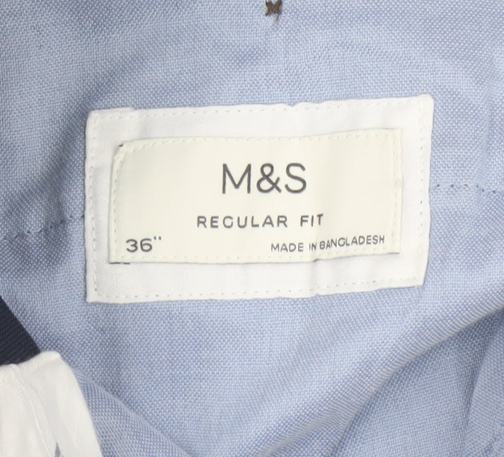 Marks and Spencer Men's Blue Regular Fit Chino Trousers Size 36