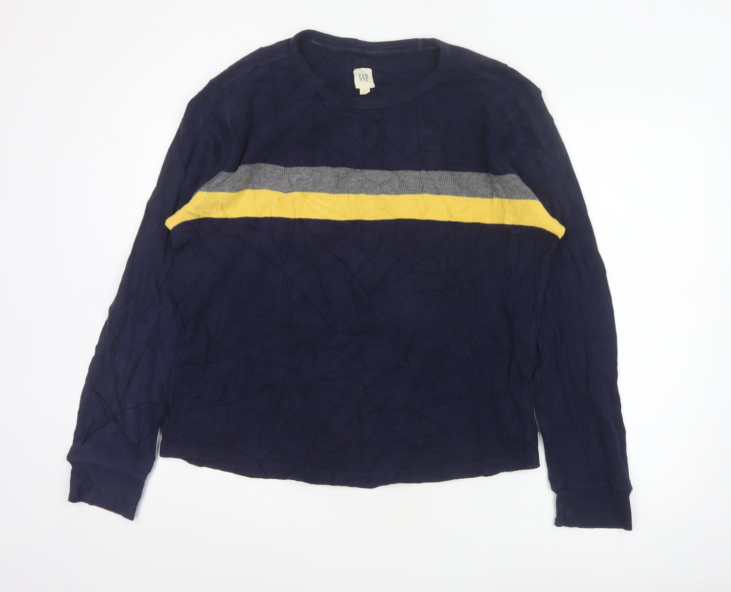 GAP Men's Blue Long Sleeve Colourblock Cotton Top Size L