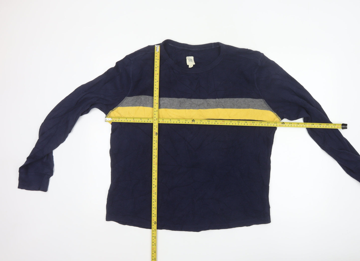 GAP Men's Blue Long Sleeve Colourblock Cotton Top Size L