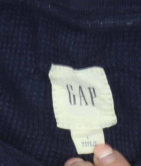 GAP Men's Blue Long Sleeve Colourblock Cotton Top Size L