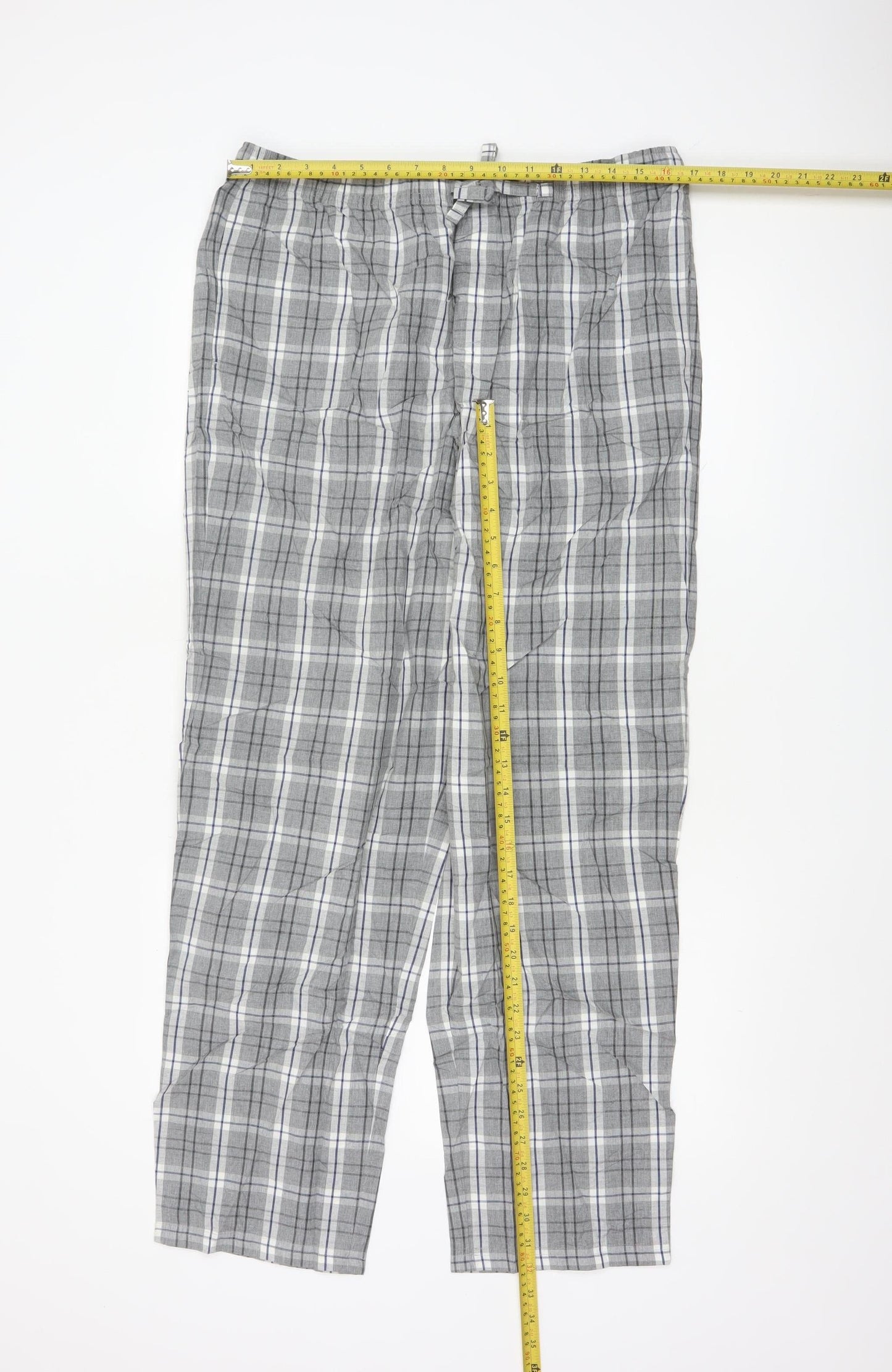 Marks and Spencer Men's Grey Check Cotton Pyjama Pants Size L