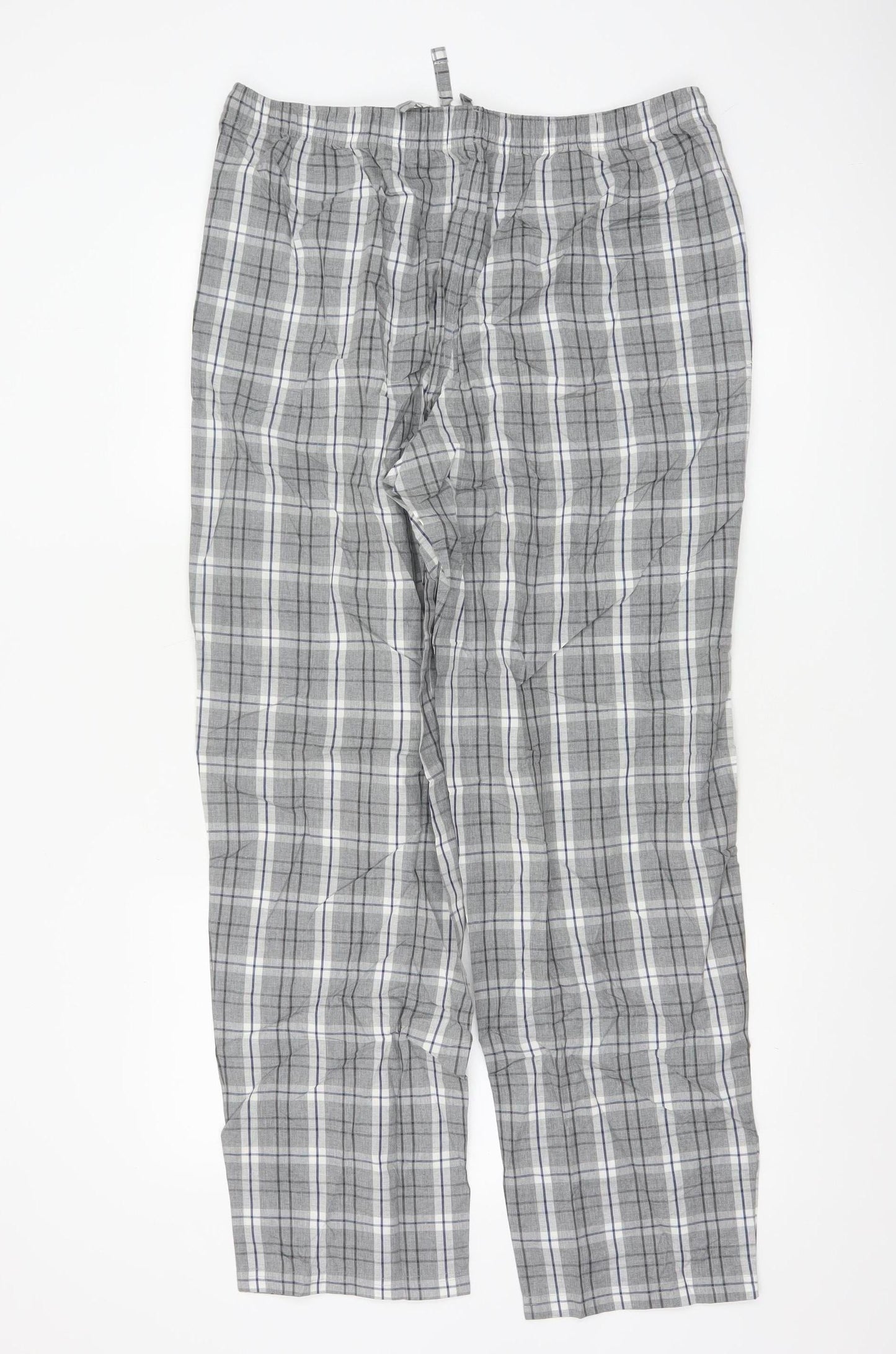 Marks and Spencer Men's Grey Check Cotton Pyjama Pants Size L