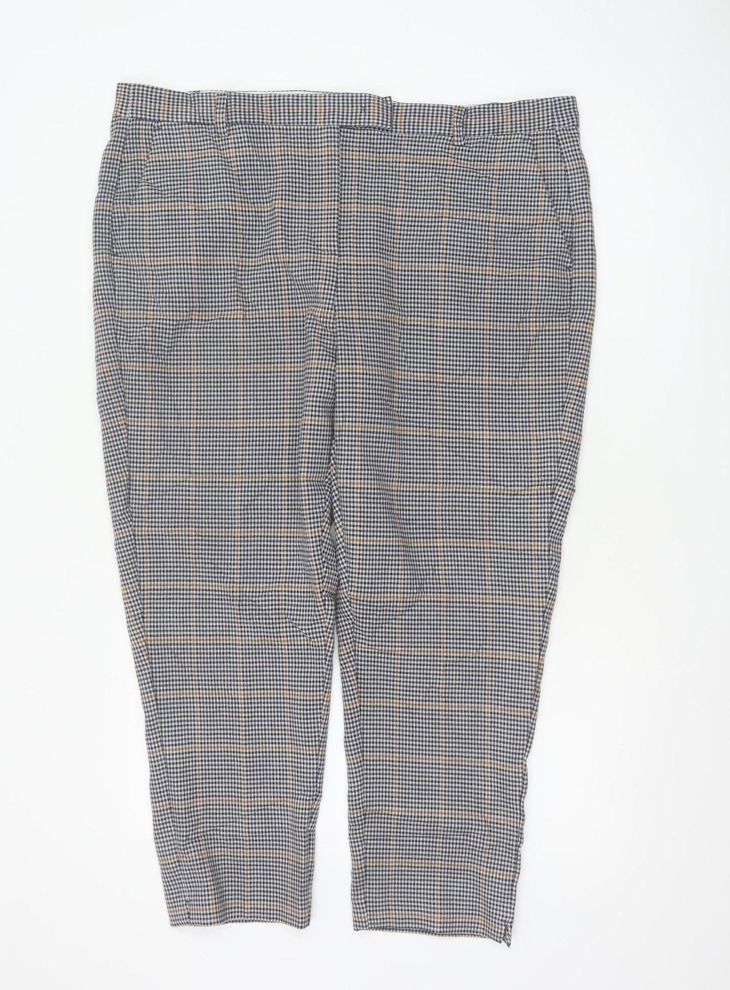 Marks and Spencer Womens Blue Check Chino Trousers Size 20 Short Stretch