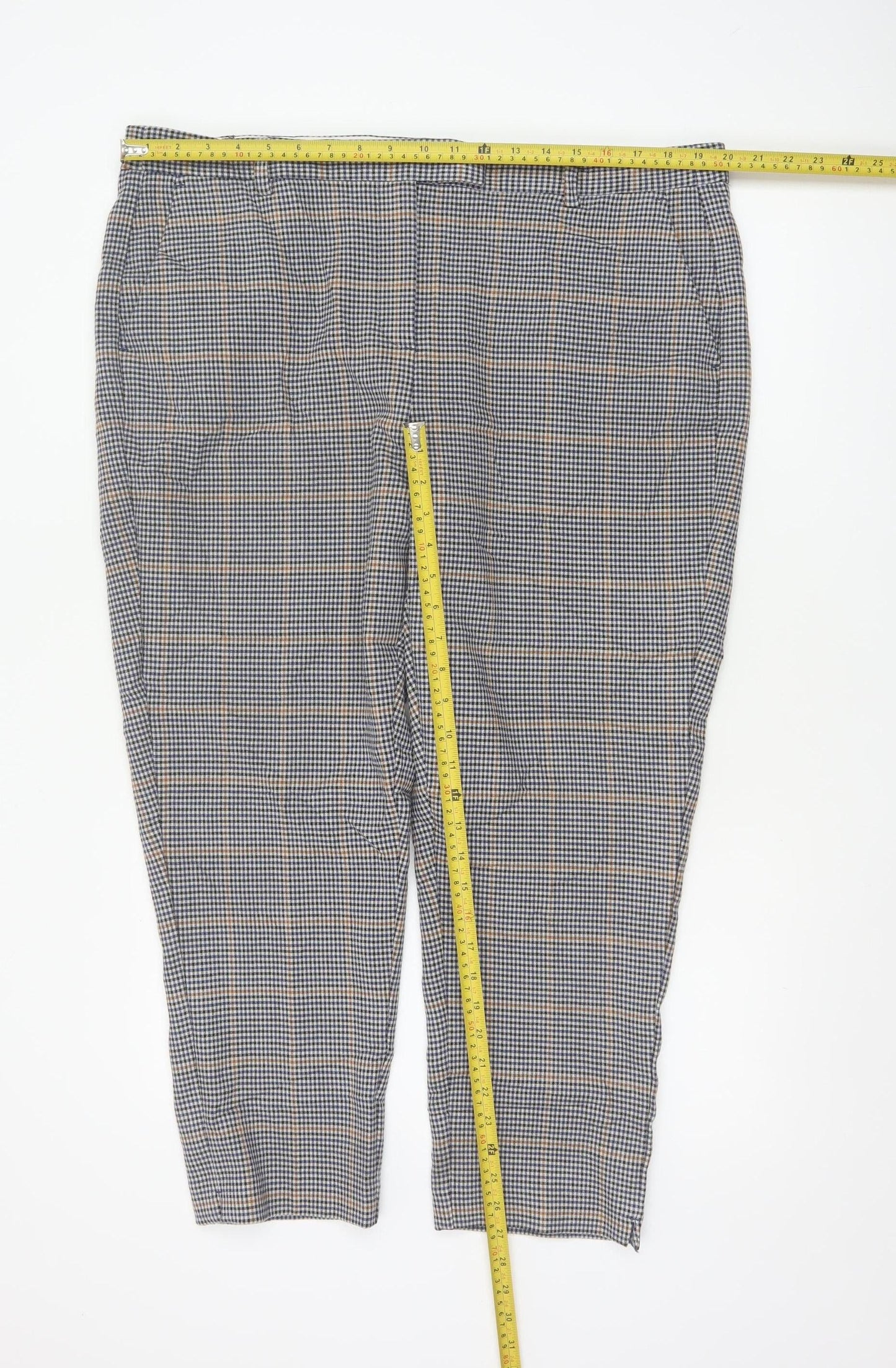 Marks and Spencer Womens Blue Check Chino Trousers Size 20 Short Stretch