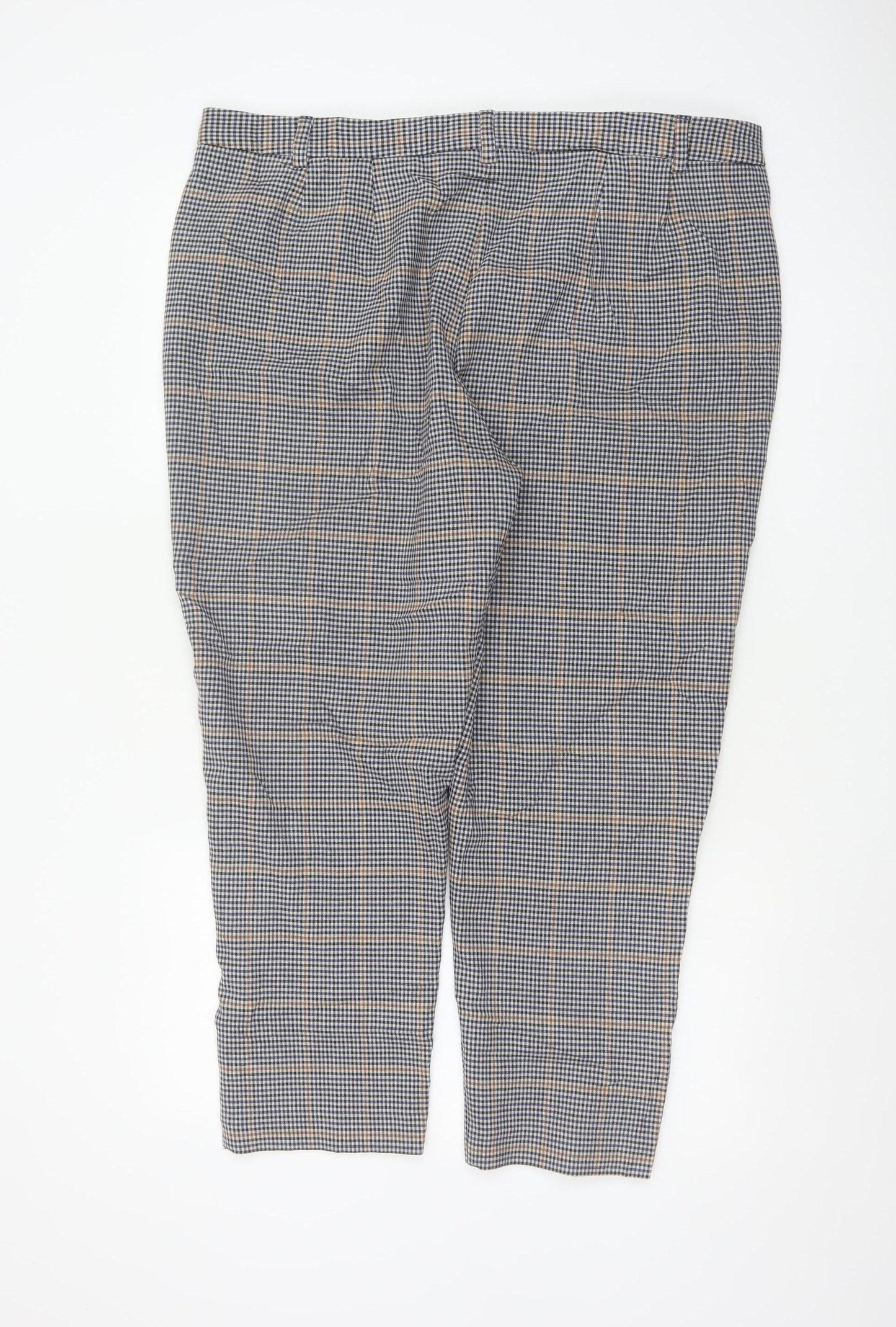 Marks and Spencer Womens Blue Check Chino Trousers Size 20 Short Stretch