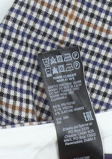 Marks and Spencer Womens Blue Check Chino Trousers Size 20 Short Stretch