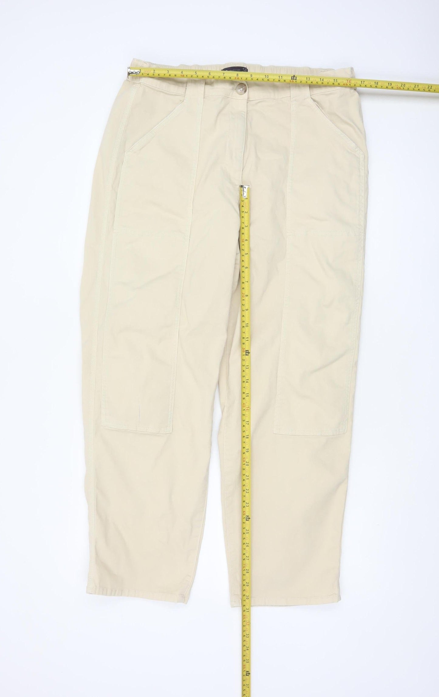 Marks and Spencer Women Beige Cargo Trousers Size 18 Regular Cotton