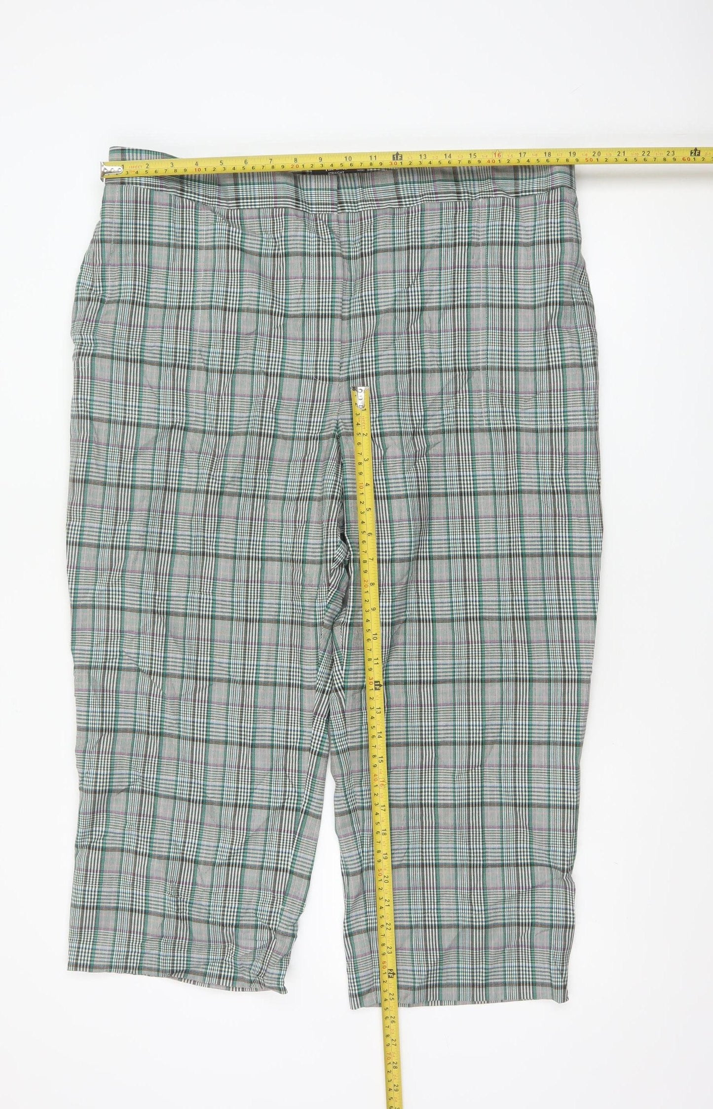 Marks and Spencer Women's Green Check Capri Trousers Size 20
