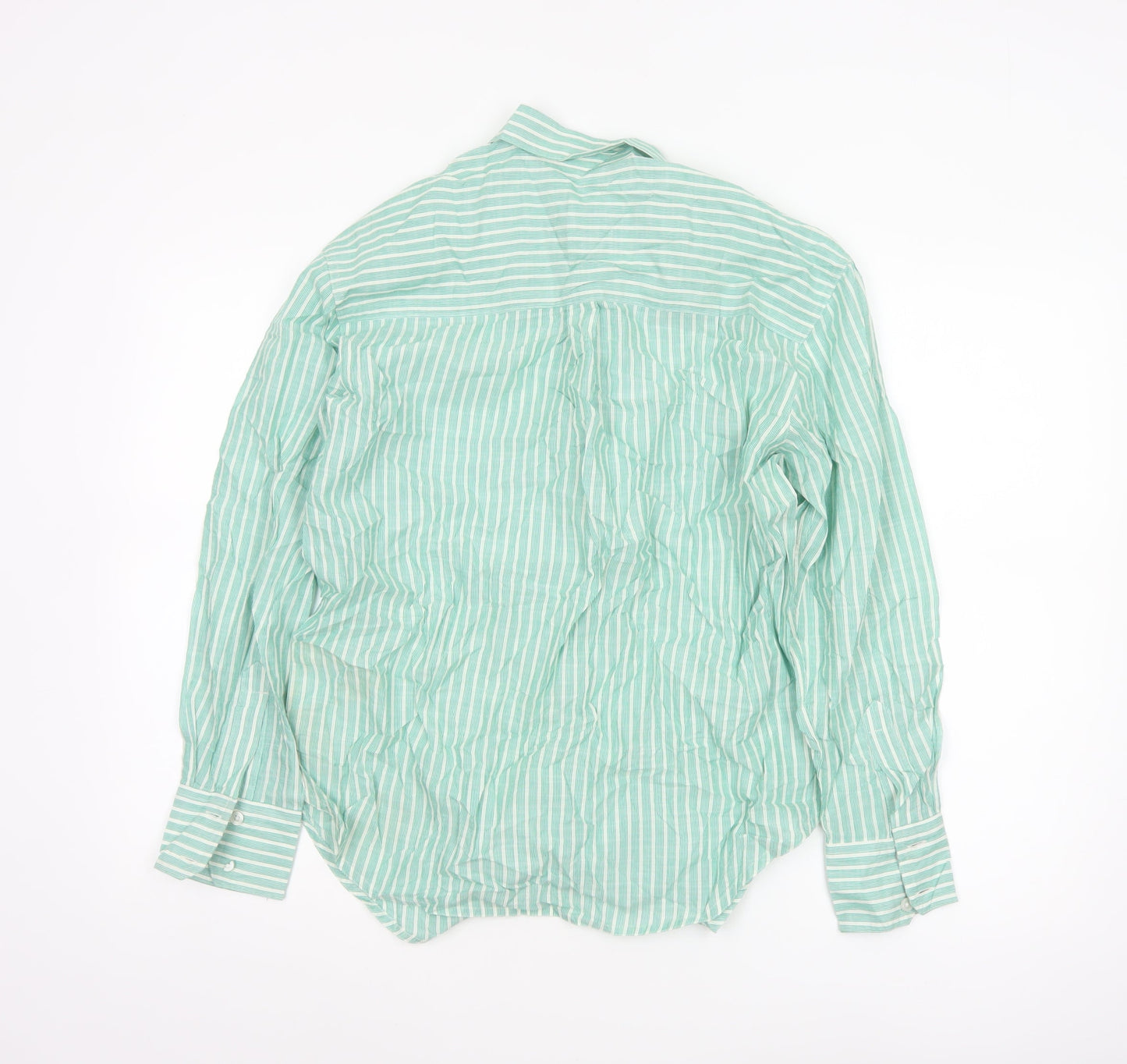 Marks and Spencer Women’s Green Striped Cotton Long Sleeve Button-Up Shirt Size 8