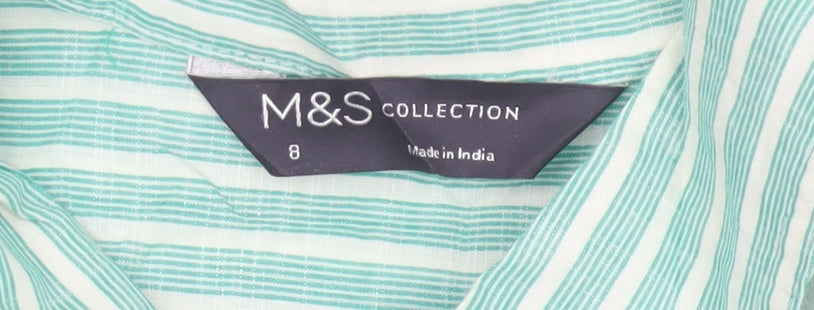 Marks and Spencer Women’s Green Striped Cotton Long Sleeve Button-Up Shirt Size 8
