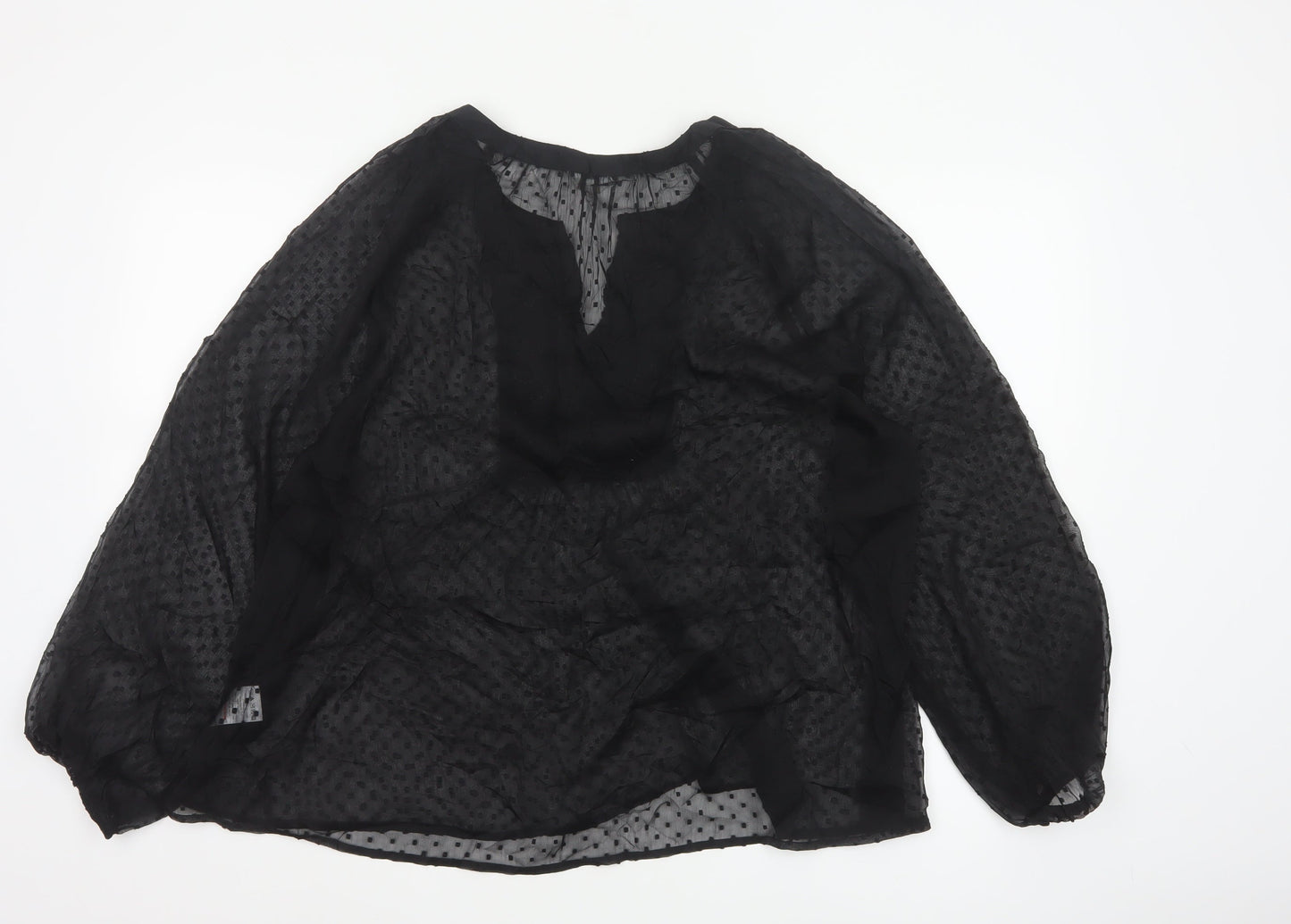 Cotton Traders Women’s Black Embroidered Bohemian Chiffon Blouse Size 20