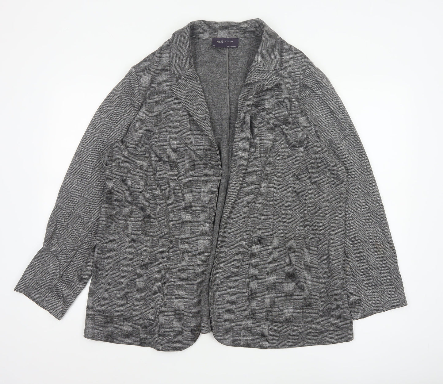 Marks and Spencer Womens Grey Check Blazer Jacket Size 18 Regular Fit