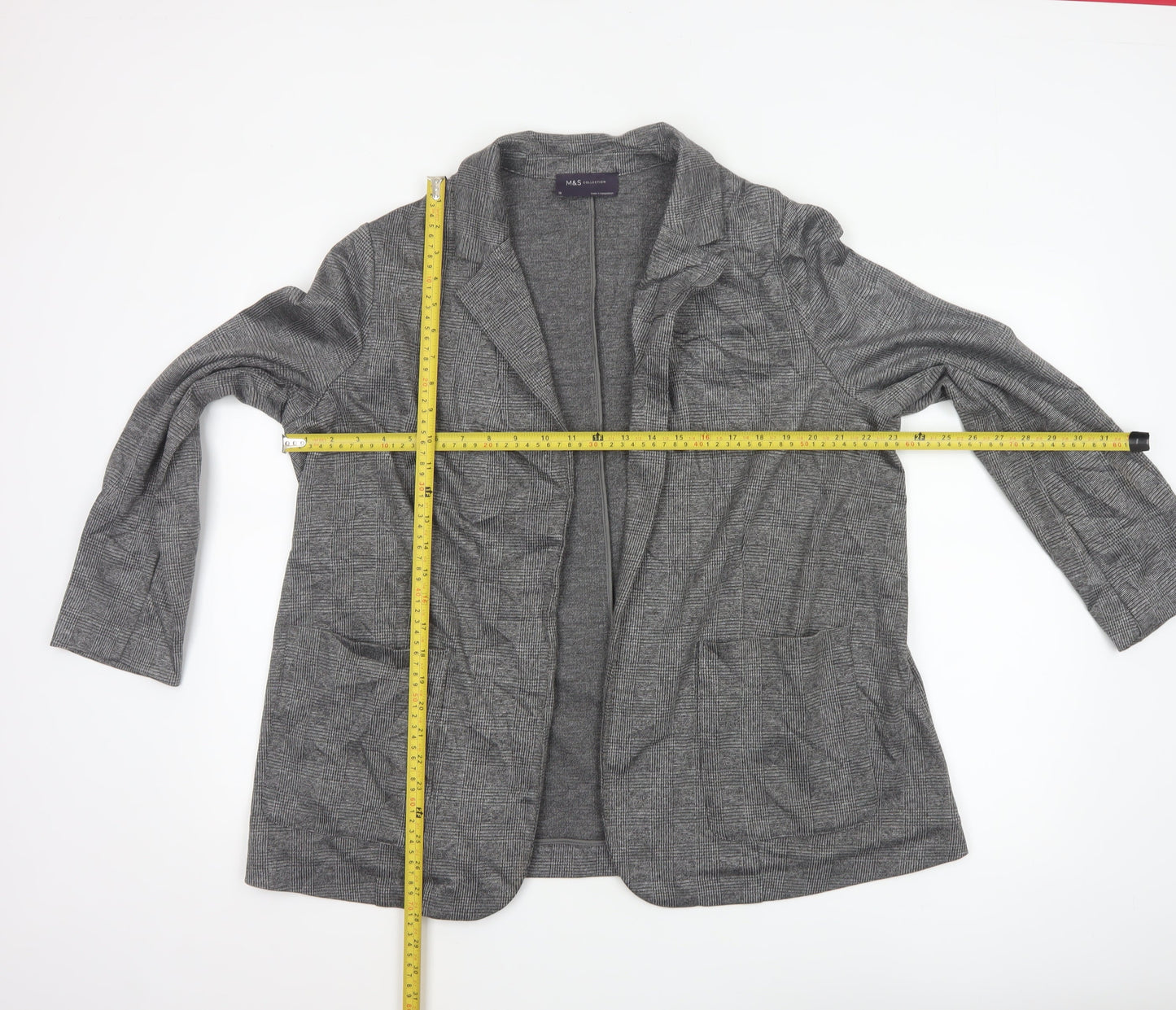 Marks and Spencer Womens Grey Check Blazer Jacket Size 18 Regular Fit