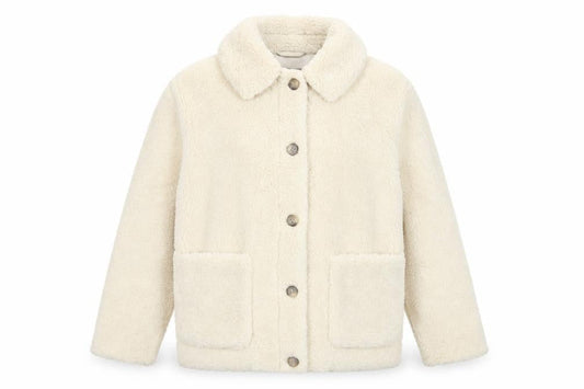 Marks & Spencer Women Beige Faux Fur Button Jacket Size 14