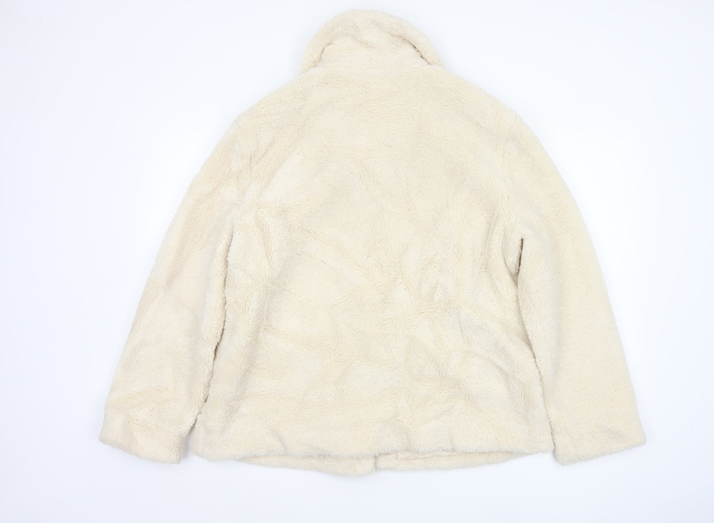 Marks and Spencer Women Beige Faux Fur Button Jacket Size 14