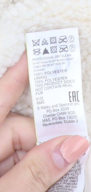 Marks and Spencer Women Beige Faux Fur Button Jacket Size 14