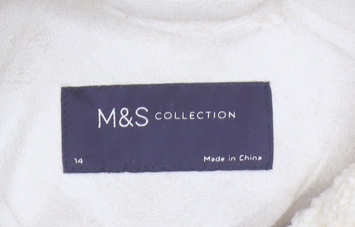 Marks and Spencer Women Beige Faux Fur Button Jacket Size 14