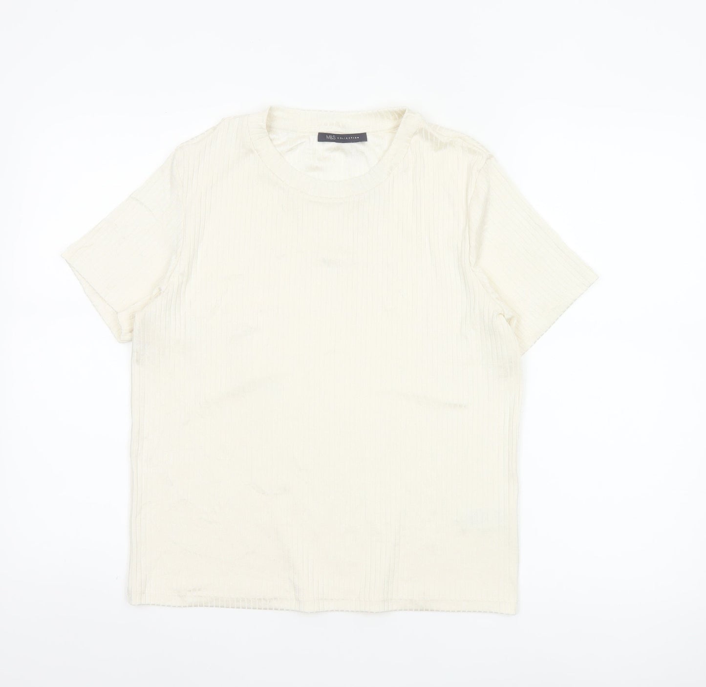 Marks and Spencer Womens Ivory Short Sleeve Basic T-Shirt Size 14