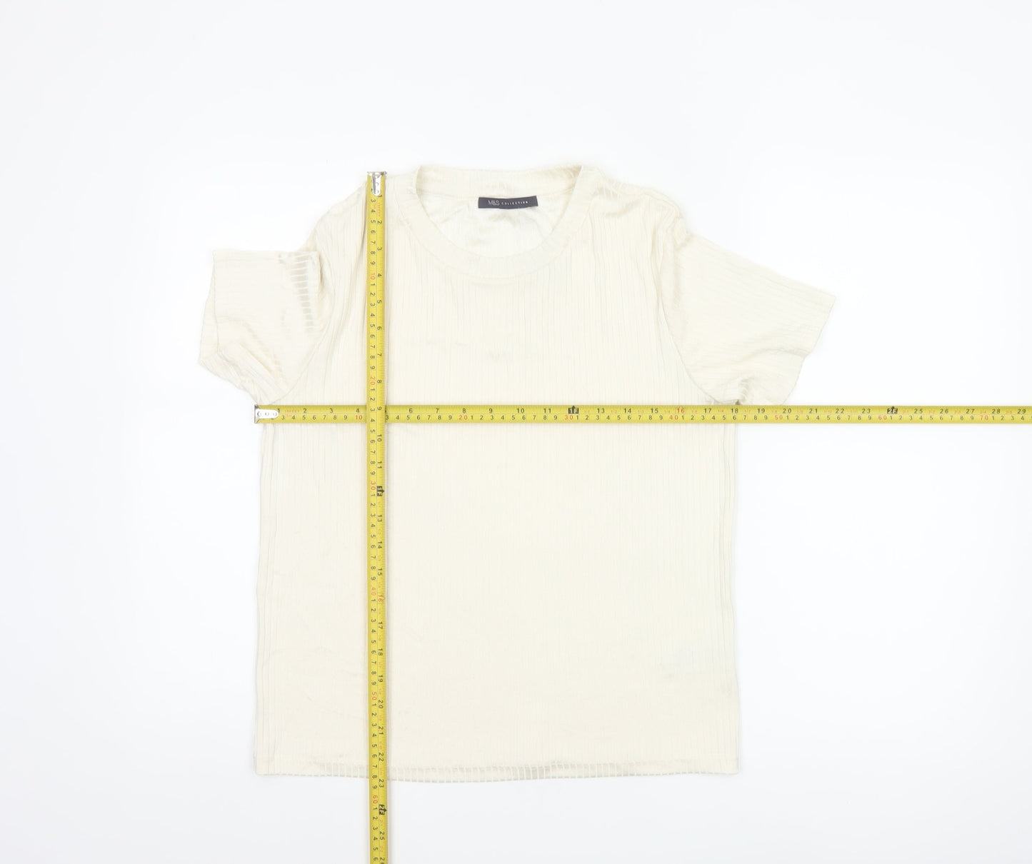 Marks and Spencer Womens Ivory Short Sleeve Basic T-Shirt Size 14