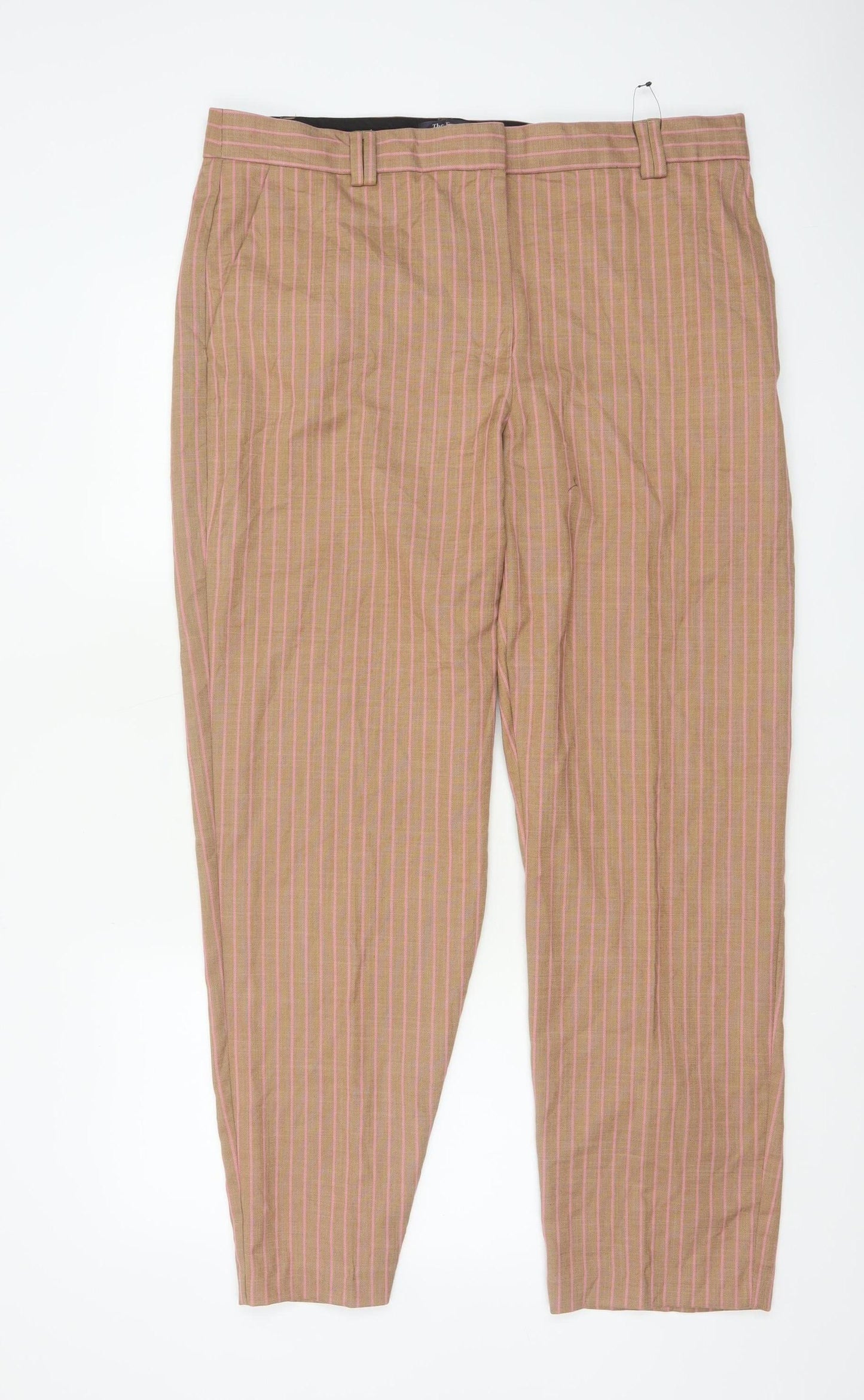 Marks and Spencer Women Brown Striped Chino Trousers Size 16 Regular
