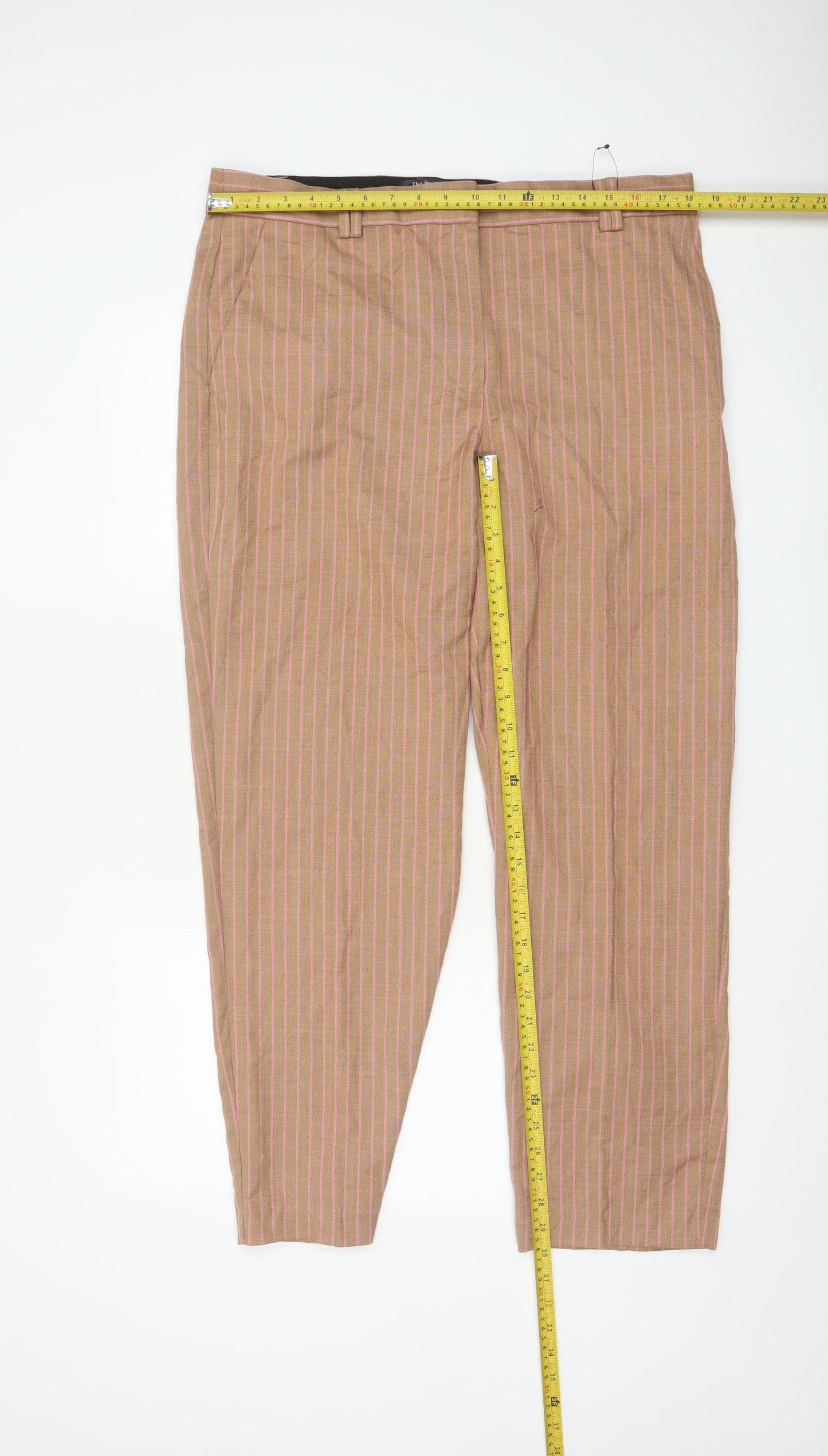Marks and Spencer Women Brown Striped Chino Trousers Size 16 Regular