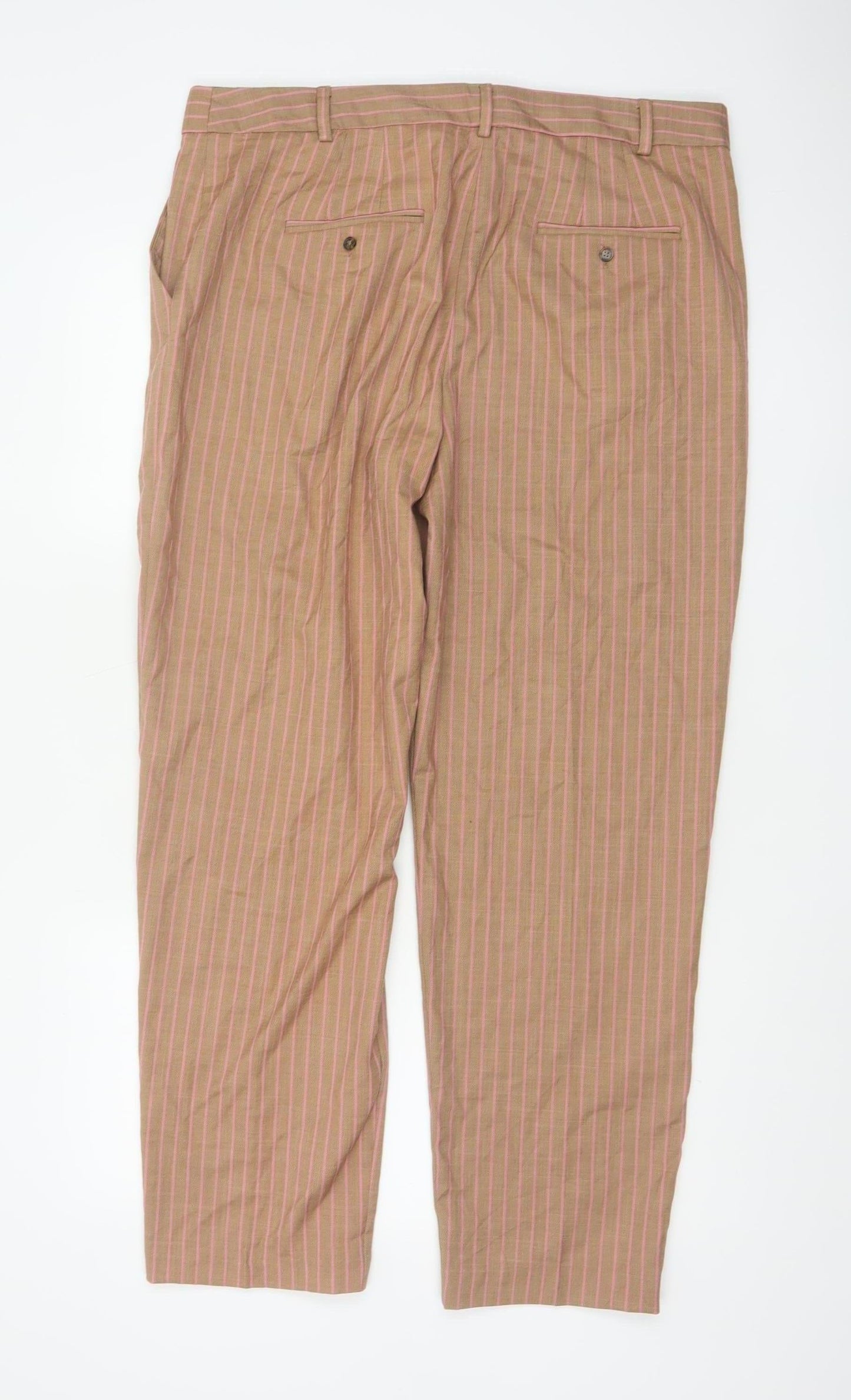 Marks and Spencer Women Brown Striped Chino Trousers Size 16 Regular
