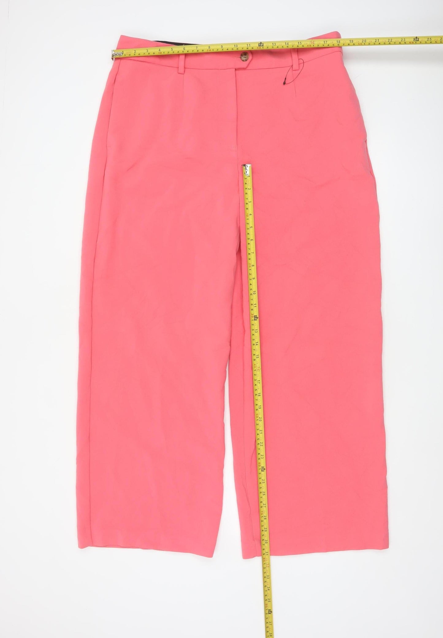 Marks and Spencer Womens Pink Cropped Wide-Leg Trousers Size 18