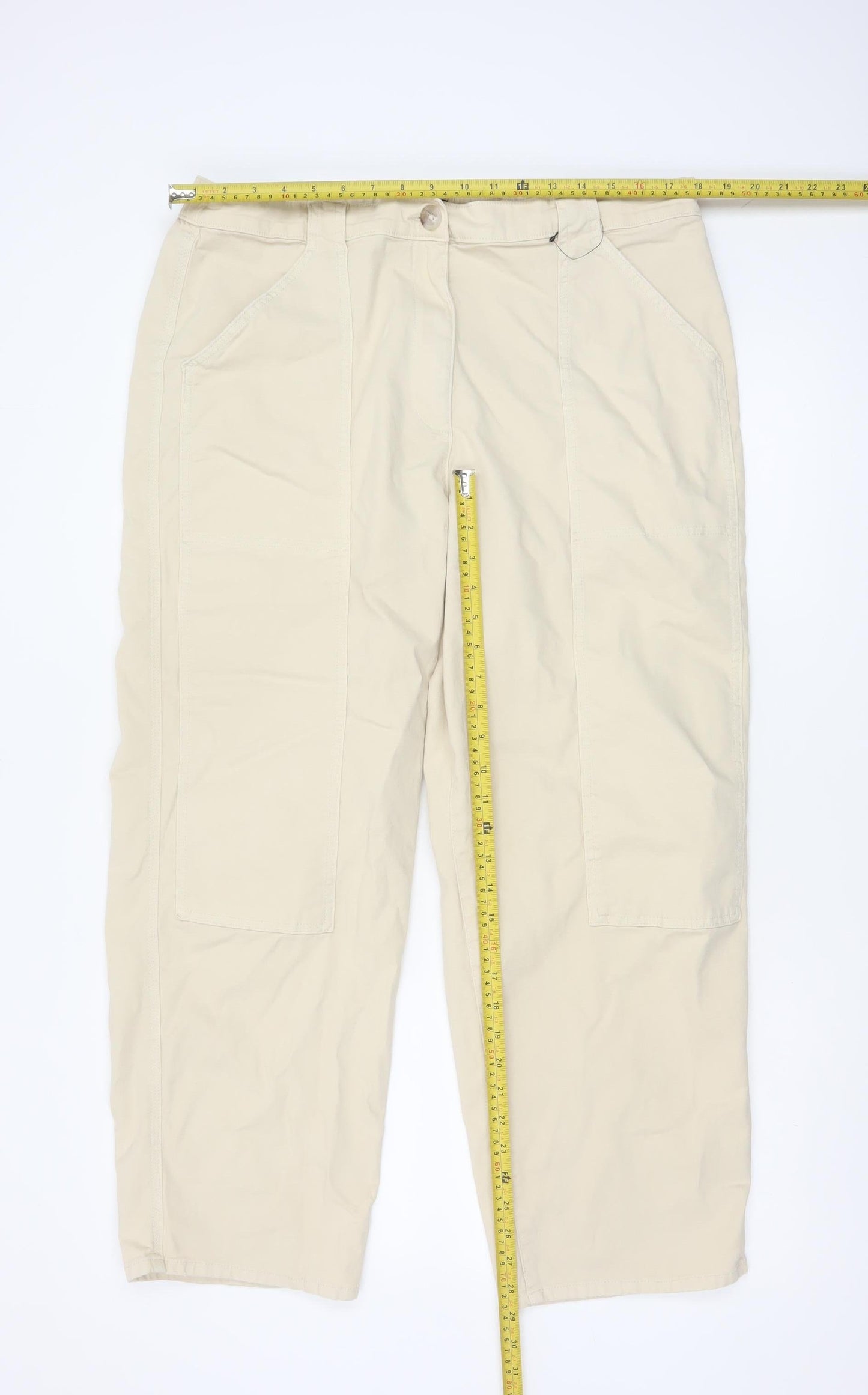 Marks and Spencer Women's Beige Cargo Trousers Size 18 Straight Leg