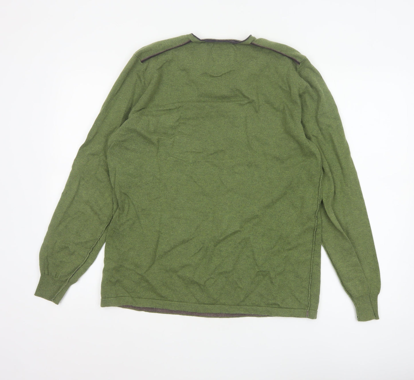 White Stuff Men's Green Cotton Cashmere V-Neck Jumper Size L