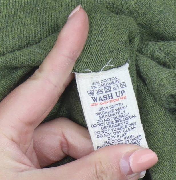 White Stuff Men's Green Cotton Cashmere V-Neck Jumper Size L