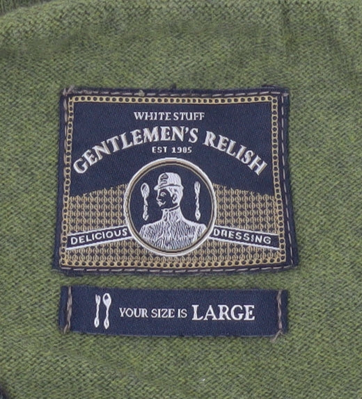 White Stuff Men's Green Cotton Cashmere V-Neck Jumper Size L