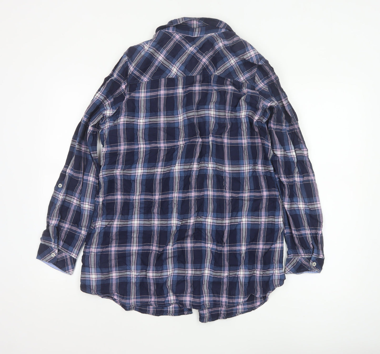 Marks and Spencer Womens Blue Check Cotton Long Sleeve Button-Up Shirt UK 16