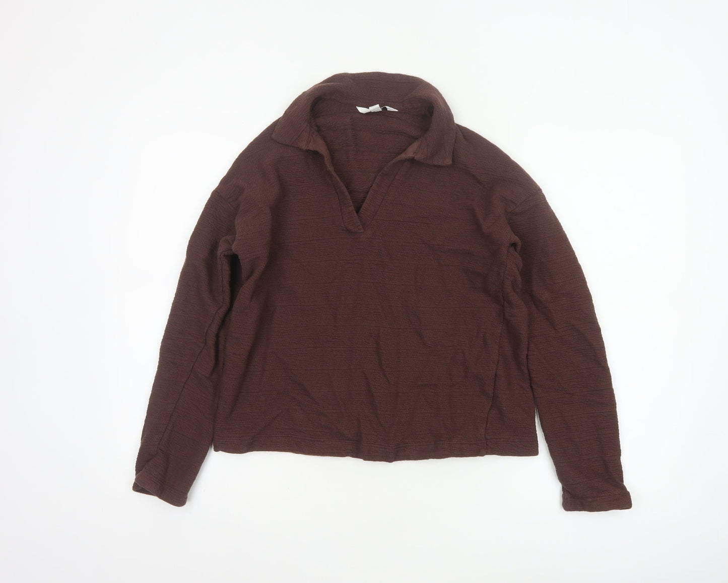 Marks and Spencer Women Brown Cotton Collared Long Sleeve Blouse Size 10