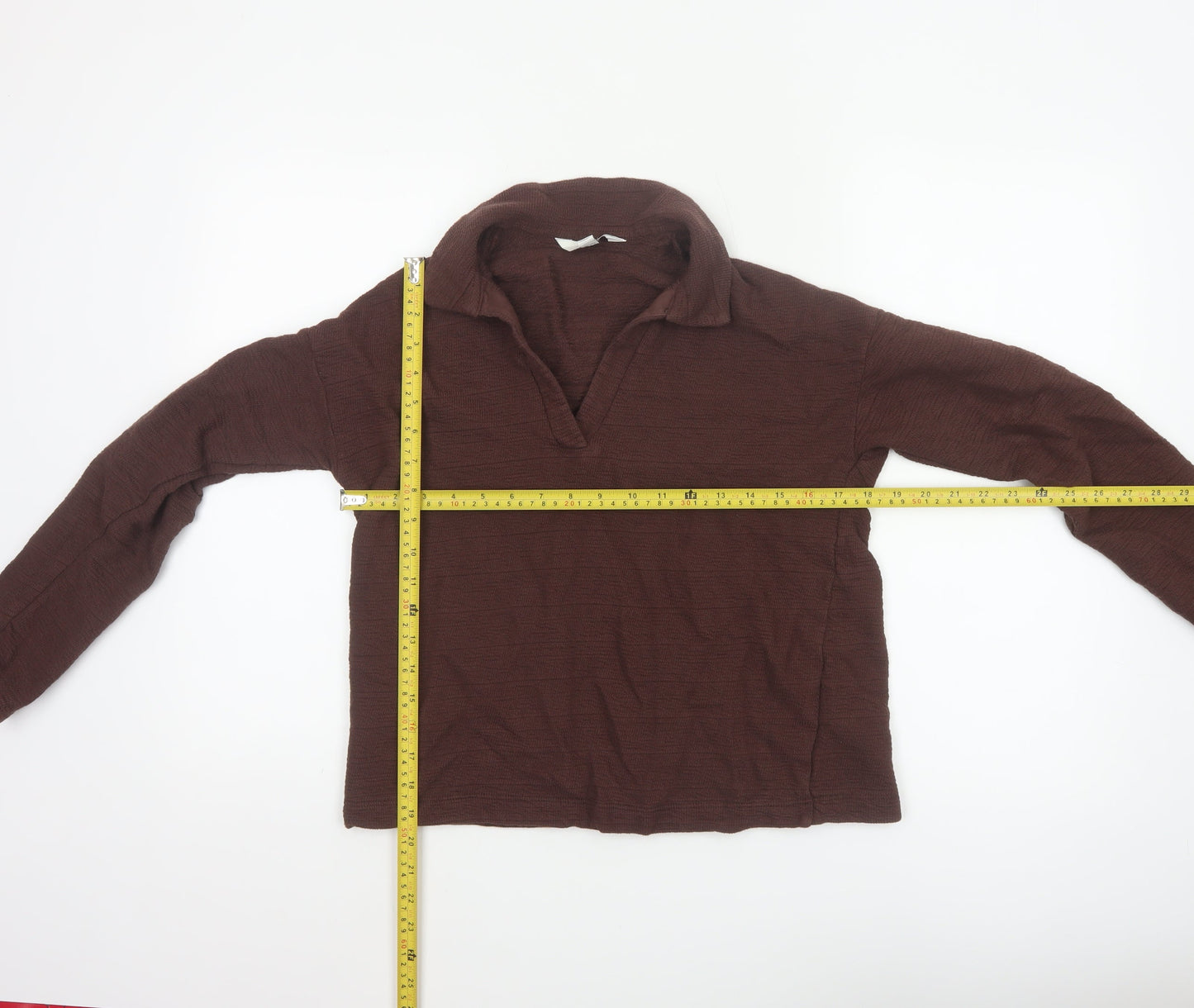 Marks and Spencer Women Brown Cotton Collared Long Sleeve Blouse Size 10